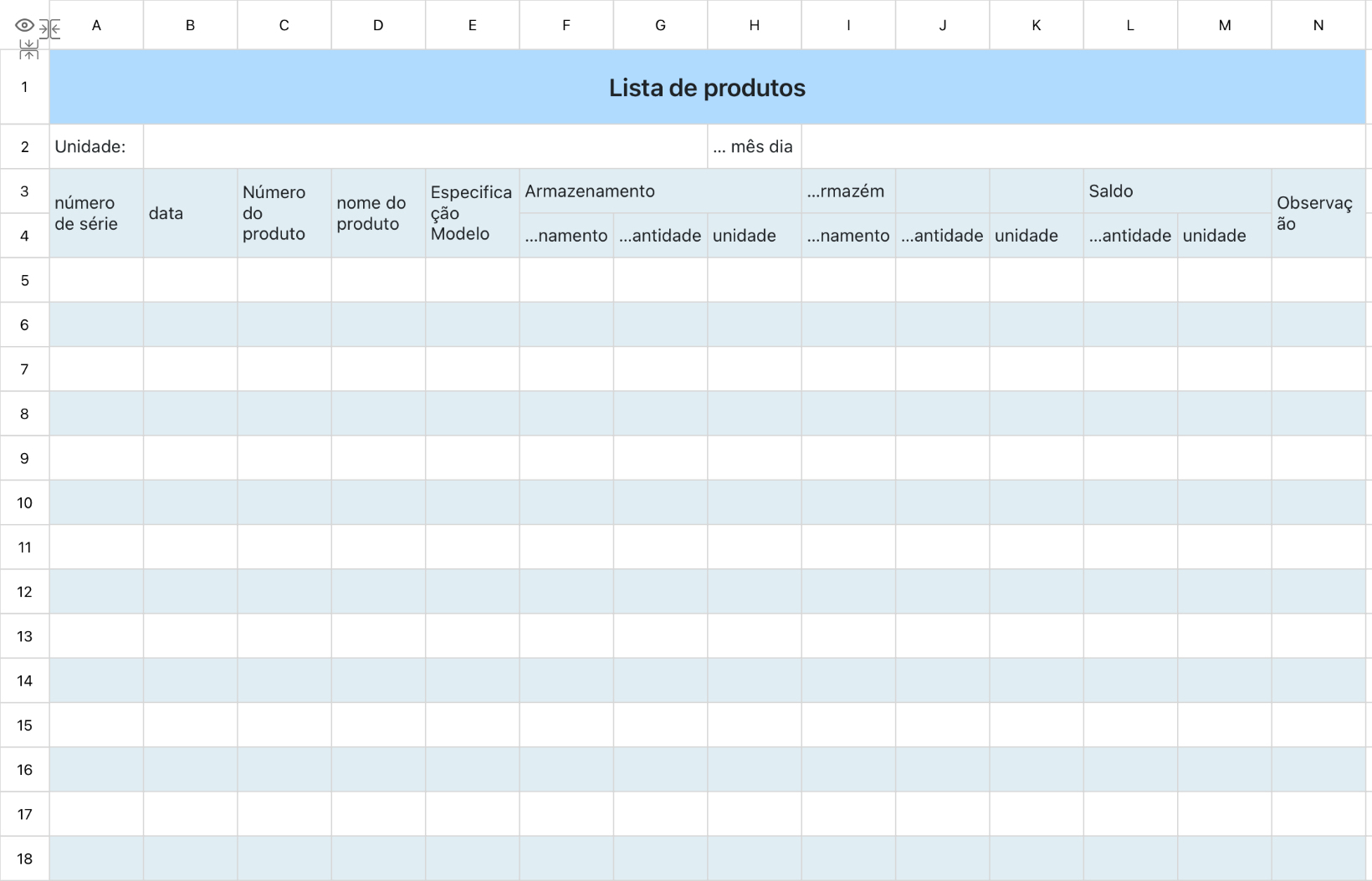 Lista de produtos